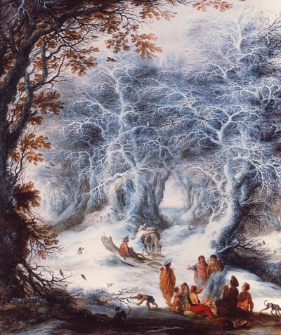 Winterlandschap met een Zigeunerkamp door Gysbrecht Lytens or Leytens