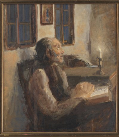 De oude man bij het kaarslicht door H.A. Brendekilde