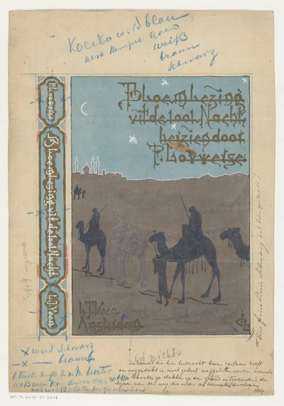 Bandontwerp voor: Pieter Louwerse, Bloemlezing uit de Duizend en één Nacht, 1910 door H.C. Louwerse (signed by artist)