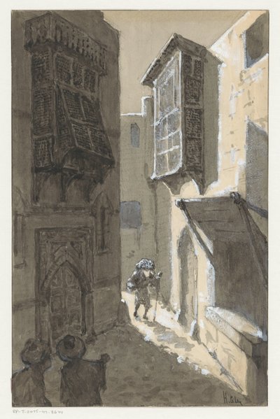 Man met bepakking in een straat door H.C. Louwerse (signed by artist)