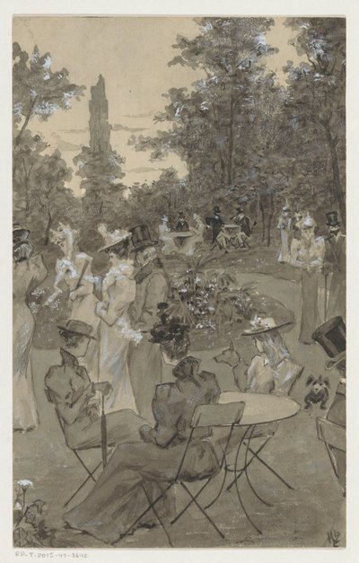 Recreërende mensen in een park door H.C. Louwerse (signed by artist)