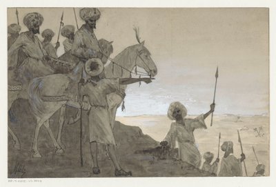 Strijders te Paard in een Woestijnlandschap door H.C. Louwerse (signed by artist)