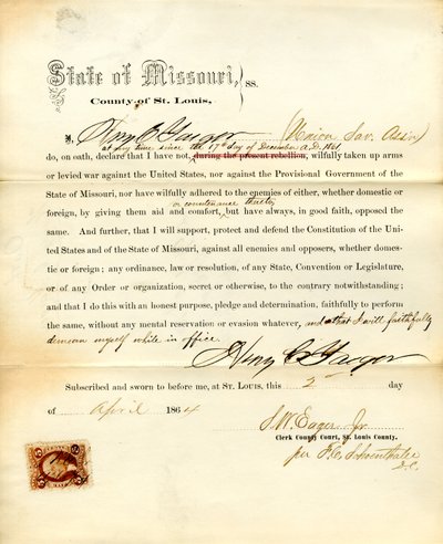 Loyaliteitseed van Henry C. Yaeger uit Missouri, County of St. Louis door H.C. Yaeger