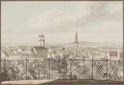 Uitzicht vanaf de Rundetårn over Kopenhagen naar Frederiksberg Slot door H.G.F. Holm