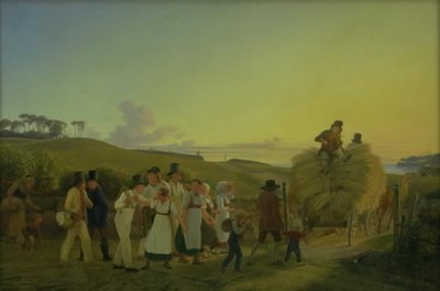 Boeren keren terug van het veld met de laatste lading graan door H.J. Hammer
