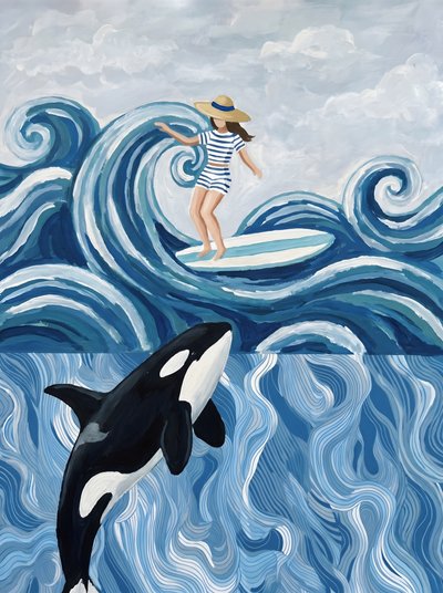 Surfermeisje en orka door HUGO