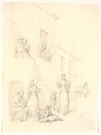 Vrouwen en kinderen buiten een Italiaans huis door H.W. Bissen