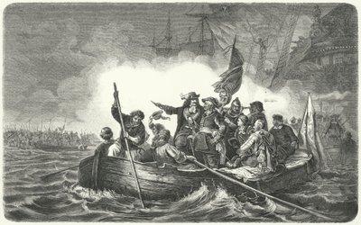 Leger van Frederik Willem, keurvorst van Brandenburg, landt op het Zweedse eiland Rügen door H. (after) Kretzschmer