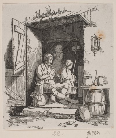 Een Italiaanse muzikant zittend in een open deur door H. C. Henneberg