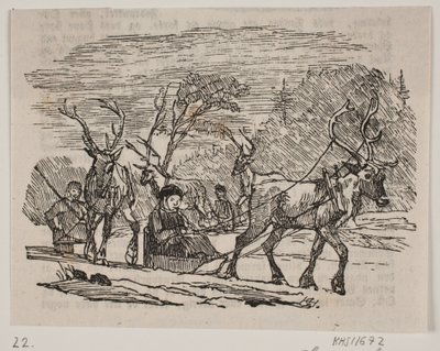 Slede rijden met rendieren door H. C. Henneberg