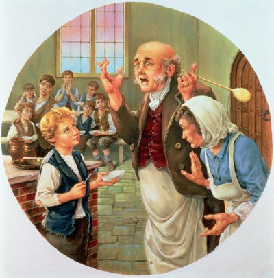 Oliver Twist vraagt om meer, uit de Wereld van Charles Dickens, later gemaakt als een Spode plaat door H. Devine