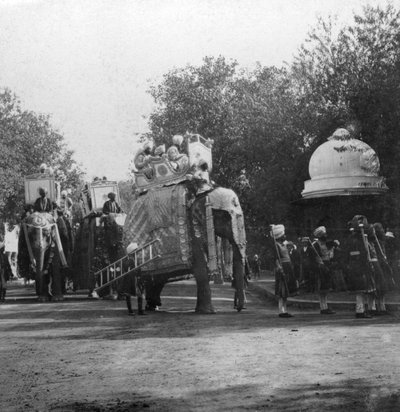 Een Punjabi prinses in een olifantenprocessie, Delhi, India, 1900s door H. Hands and Son