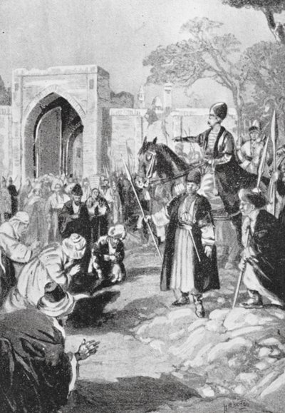 Bokhara opent zijn Poort voor de Mongool Ogodai Khan, AD 1231 door H. M. (after) Burton