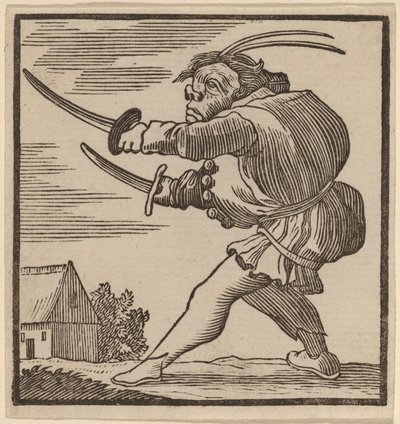 Gebochelde zwaait met twee zwaarden door H. Numan after Jacques Callot