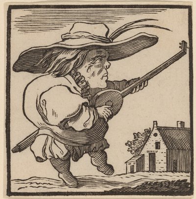 Gebochelde die een luit speelt door H. Numan after Jacques Callot