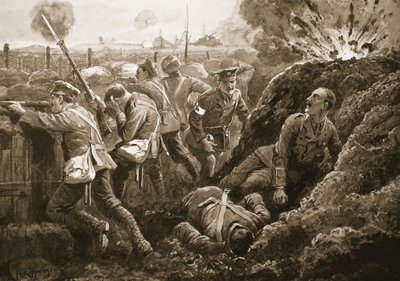 Tweede luitenant Hallowes moedigt zijn mannen aan terwijl hij dodelijk gewond is door H. Ripperger