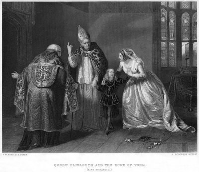 Koningin Elizabeth en de Hertog van York Koning Richard III, 19e eeuw door H. Robinson