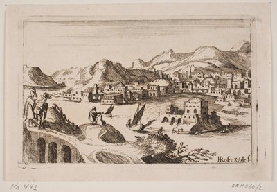 Kustlandschap met oosterse gebouwen door H. Rosenkilde