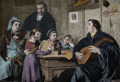 Maarten Luther (1483-1546) te midden van zijn familie (gravure naar H Stelzner) door H. Stelzner