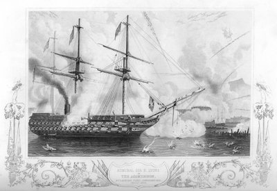 HMS Agamemnon valt Fort Constantine aan door H. Winkles