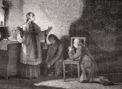 Lodewijk XVI (1754-93) in gebed voor zijn executie door H. de la Charlerie