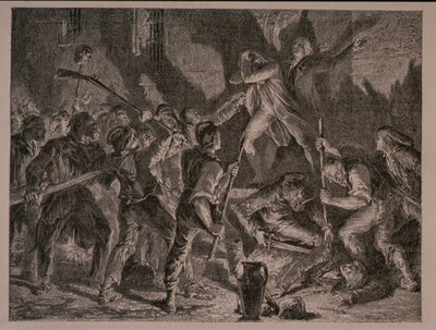Het Bloedbad in de Gevangenissen in September 1792, gegraveerd door Jean-Baptiste Charles Carbonneau (geb. 1815) door H. de la Charlerie