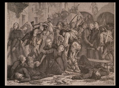 De Slachting van de Priesters in September 1792, gegraveerd door Charles Maurand door H. de la Charlerie