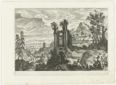Landschap met berenjacht door H. van Schuppen