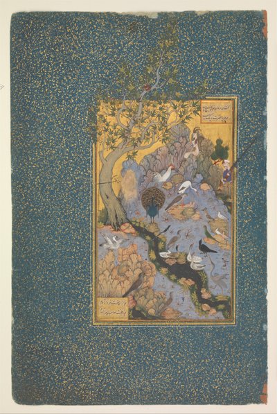 Pagina uit een manuscript van Mantiq al-Tayr (Conferentie van de vogels) door Habiballah of Sava