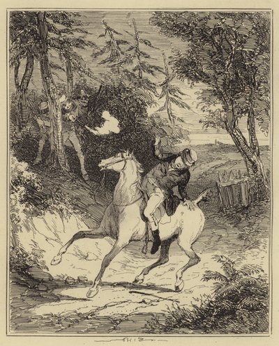 De Luddites schieten op Mr Horsfall (gravure) door Hablot Knight (1815 92) (after) Browne