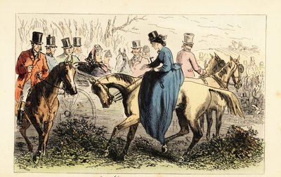 Engelse aristocraat in een koets negeert een handdruk van een dame door after Hablot Knight Browne
