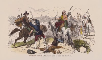 Robinson Crusoe aangevallen en beroofd door Tartaren door after Hablot Knight Browne