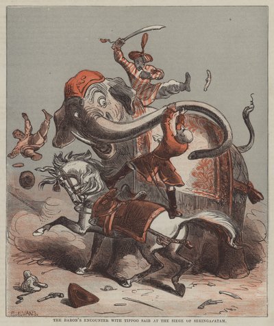 De ontmoeting van de baron met Tippoo Saib bij het beleg van Seringapatam door after Hablot Knight Browne