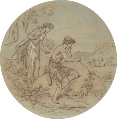 Een van achttien ontwerpen voor een serie platen die Venus en Adonis illustreren door Hablot Knight Browne