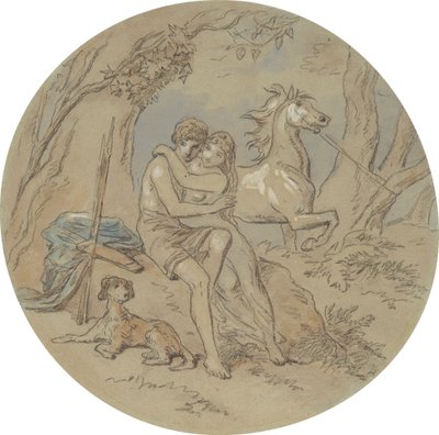 Een van achttien ontwerpen voor een serie platen die Venus en Adonis illustreren door Hablot Knight Browne