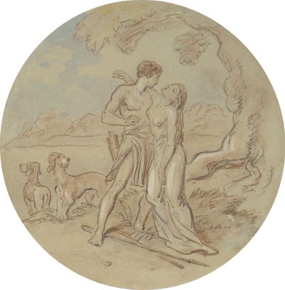 Een van achttien ontwerpen voor een serie platen die Venus en Adonis illustreren door Hablot Knight Browne