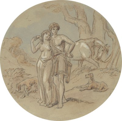 Een van achttien ontwerpen voor een serie platen die Venus en Adonis illustreren door Hablot Knight Browne