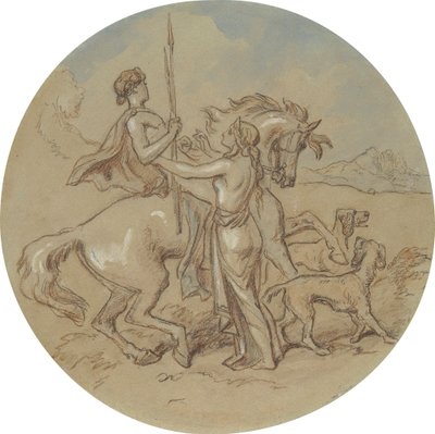 Een van achttien ontwerpen voor een serie platen die Venus en Adonis illustreren door Hablot Knight Browne