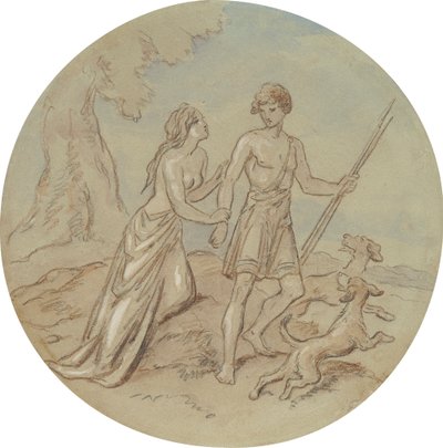Een van achttien ontwerpen voor een serie platen die Venus en Adonis illustreren door Hablot Knight Browne