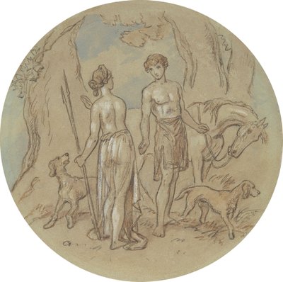 Een van achttien ontwerpen voor een serie platen die Venus en Adonis illustreren door Hablot Knight Browne