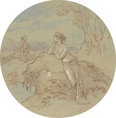 Een van achttien ontwerpen voor een serie platen die Venus en Adonis illustreren door Hablot Knight Browne
