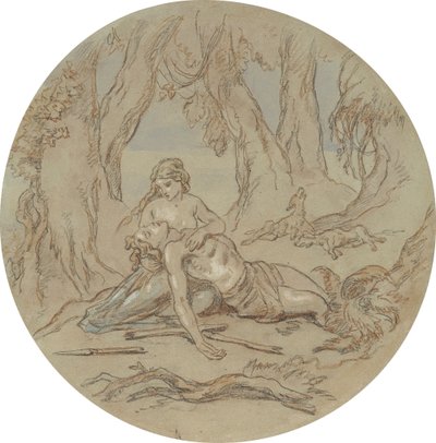 Een van achttien ontwerpen voor een serie platen die Venus en Adonis illustreren door Hablot Knight Browne
