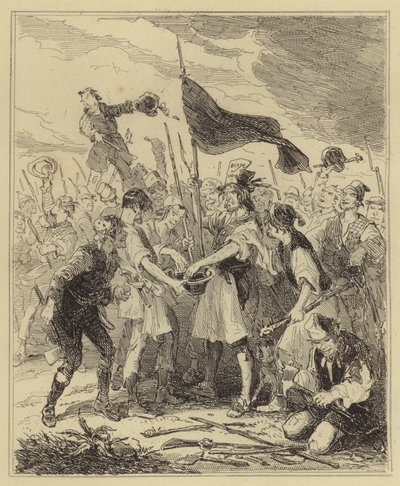 Relschoppers baden de handen van hun vaandeldrager in bloed door Hablot Knight Browne