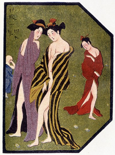 Jonge Japanse vrouwen verlaten het bad - in "Japanse pop" door Félicien Champsaur, ill. Hanafusa Itcho, Parijs door Hanabusa Itcho