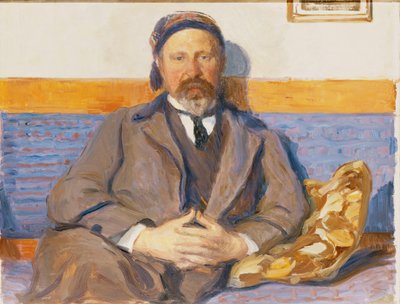 Een portret van de echtgenoot van de kunstenaar George Pauli zittend op een bank door Hanna Pauli