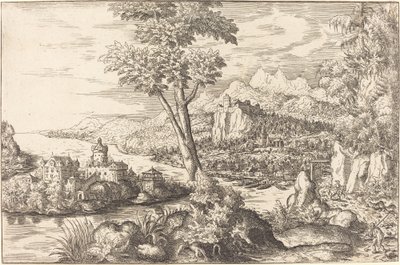 Landschap met drie mannen door Hanns Lautensack