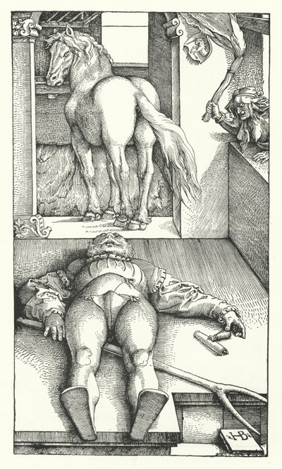 De betoverde bruidegom (gravure) door Hans (after) Baldung Grien