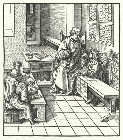 Aartshertog Maximiliaan van Oostenrijk op school als kind door Hans (after) Burgkmair