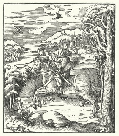 Aartshertog Maximiliaan van Oostenrijk op jacht te paard door Hans (after) Burgkmair