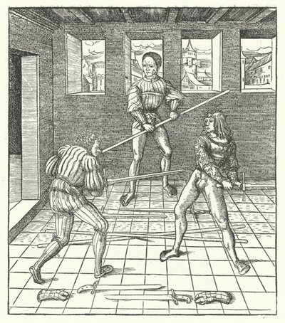 Aartshertog Maximiliaan van Oostenrijk leert de kunst van het schermen door Hans (after) Burgkmair